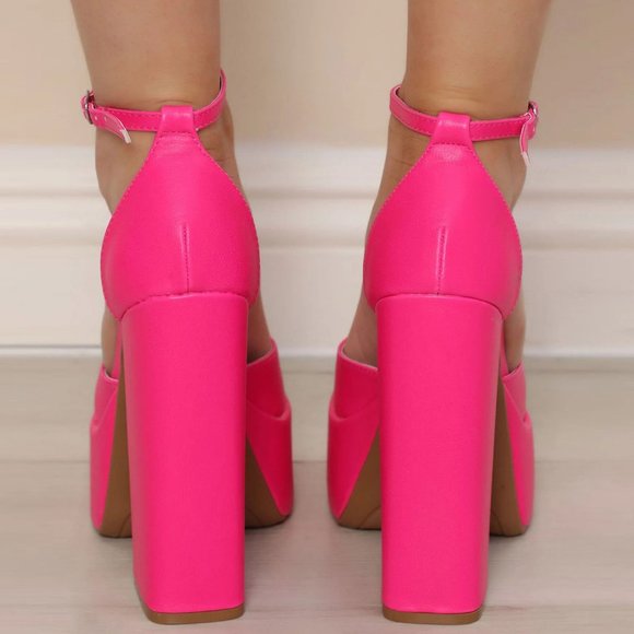 NEW🔥 Hot Pink Mary-Jane Ankle Strap Chunky Block High Heel Platform Pump Sandal - Picture 4 of 4